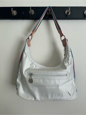 White Women's Hobo Bag with Multicolor Strap